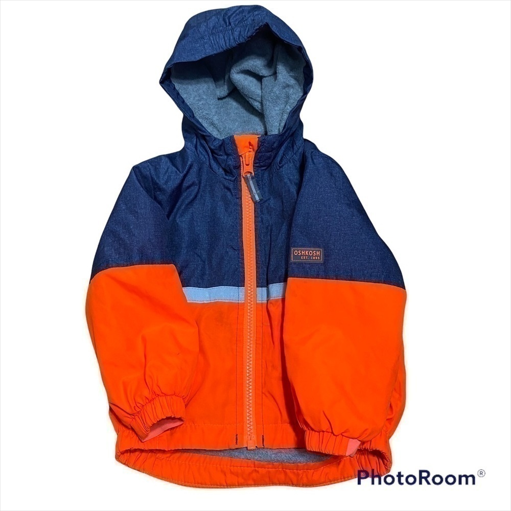 OshKosh B’gosh Light Jacket Fleece Lined 18 mos Hooded Blue Orange Full Zip Coat